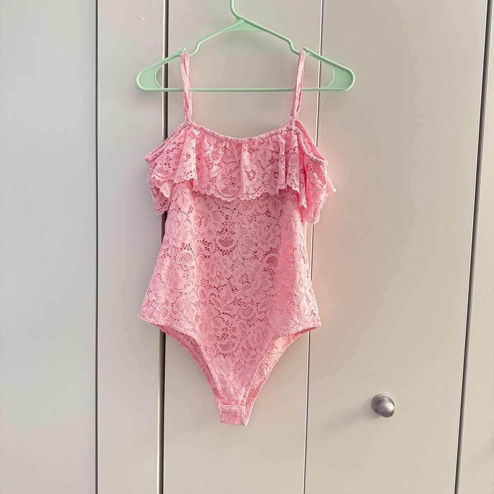 Loeffler randall pink lace bodysuit and skirt size L - Picture 4 of 10